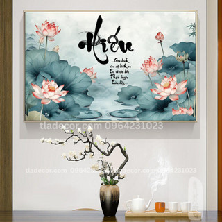 Tranh treo tường hoa sen chữ Hiếu ý nghĩa I Tranh canvas thư pháp treo tường decor phòng khách I Tranh làm quà tân gia