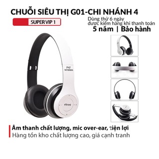 Tai nghe Bluetooth chụp tai không dây P47 hỗ trợ thẻ nhớ SD có cap kết nối 2 đầu 3.5mm