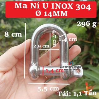 Ma ní chữ U Inox 304 [ Ø 14mm ] - Tải trọng 200 kg - Không han rỉ, sáng bóng