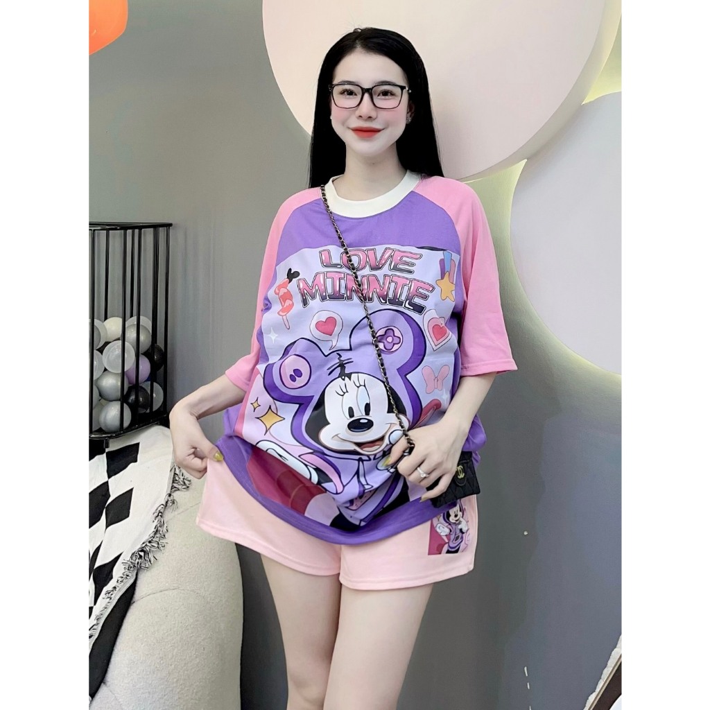 Sét bộ nữ in hình MICKEY LOVE MINNIE siêu CUTE. Bộ nữ chất cotton bao mát - Thoitrangtrend1