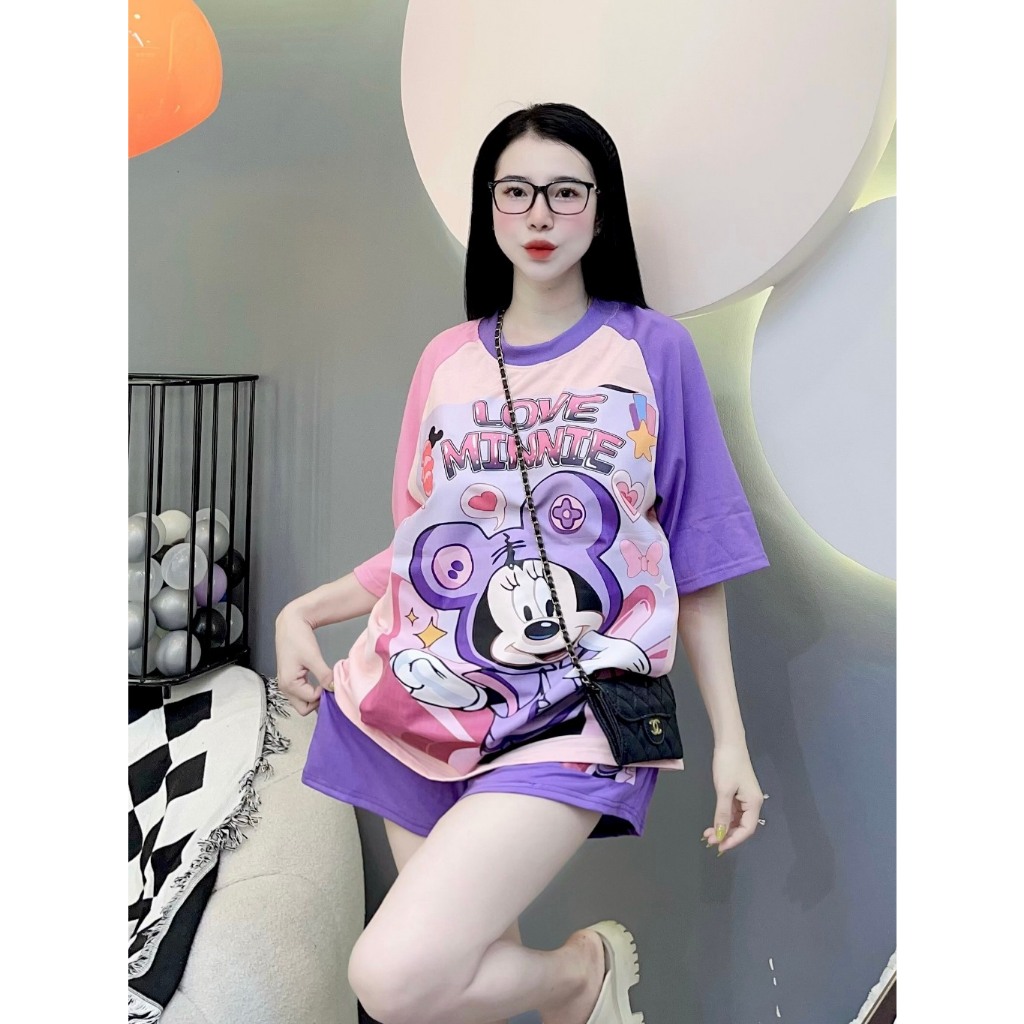 Sét bộ nữ in hình MICKEY LOVE MINNIE siêu CUTE. Bộ nữ chất cotton bao mát - Thoitrangtrend1