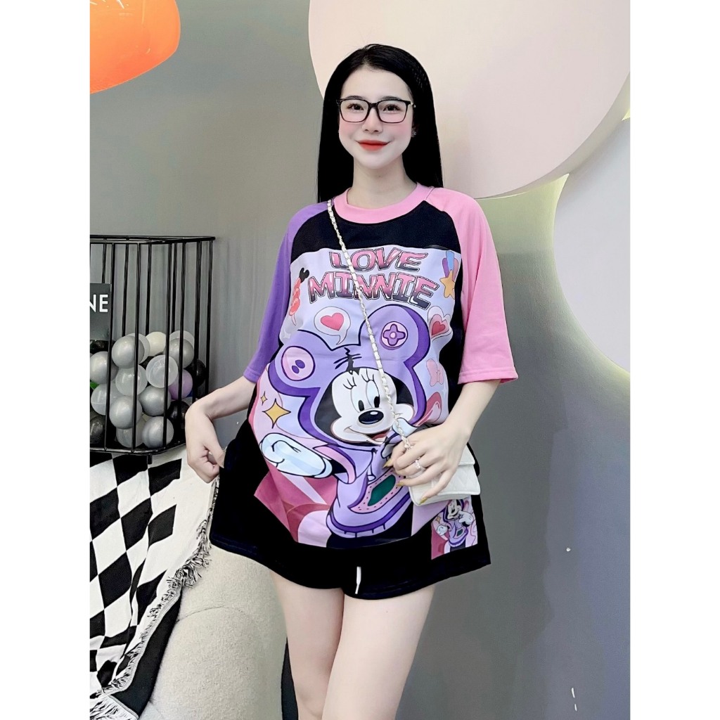 Sét bộ nữ in hình MICKEY LOVE MINNIE siêu CUTE. Bộ nữ chất cotton bao mát - Thoitrangtrend1