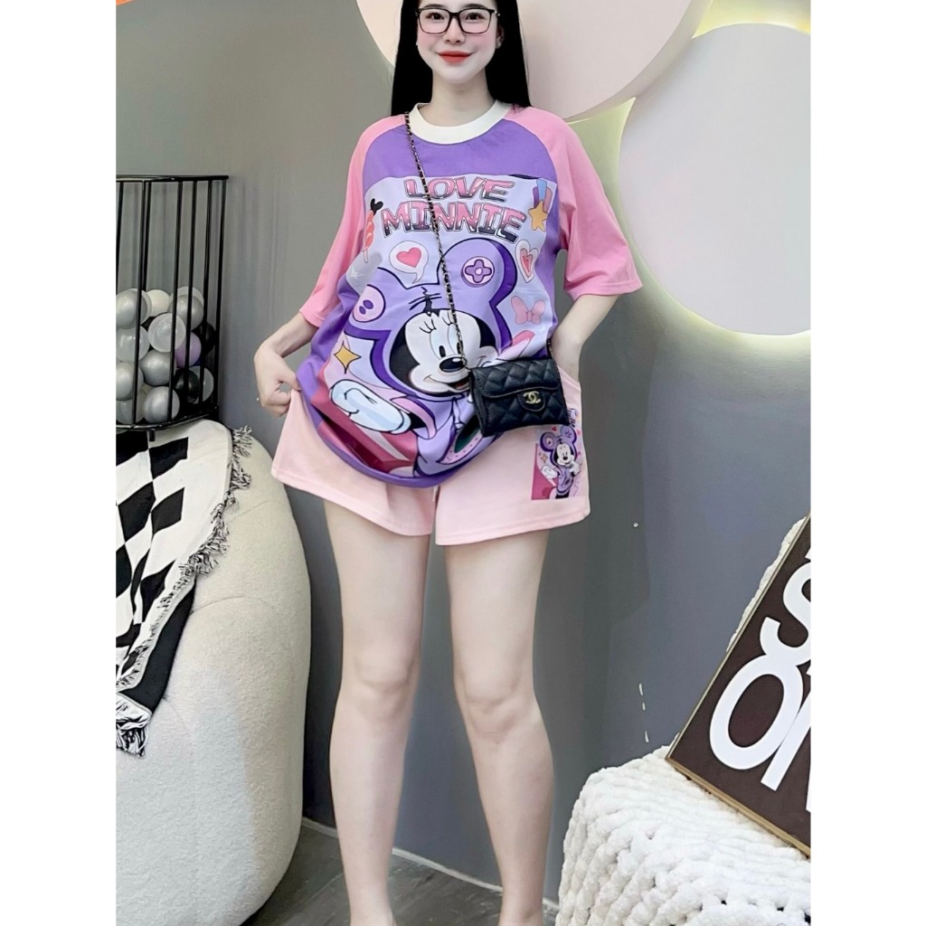 Sét bộ nữ in hình MICKEY LOVE MINNIE siêu CUTE. Bộ nữ chất cotton bao mát - Thoitrangtrend1