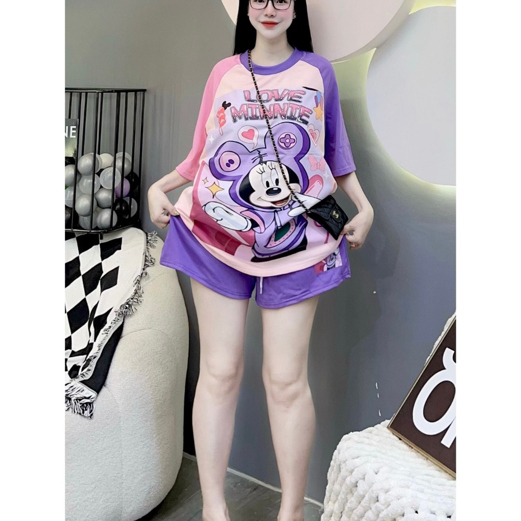 Sét bộ nữ in hình MICKEY LOVE MINNIE siêu CUTE. Bộ nữ chất cotton bao mát - Thoitrangtrend1