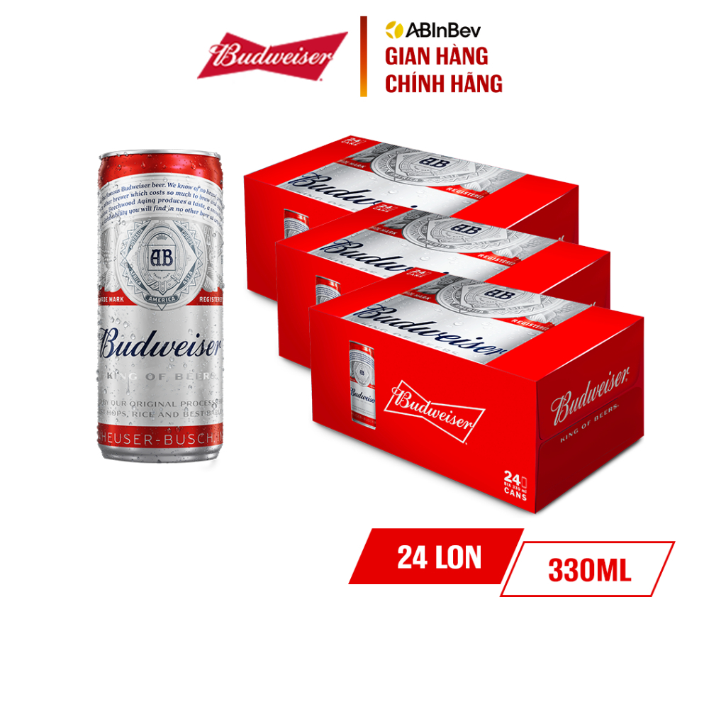 [Budweiser] Combo 3 Thùng 24 Lon Bia Budweiser Chính Hãng - 330ml/ lon