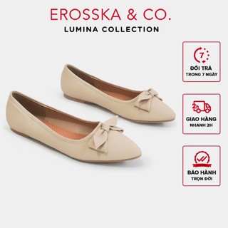 Erosska Lumina  - Giày búp bê nữ đế bệt mũi nhọn đính nơ xinh xắn màu kem - EF016 - 