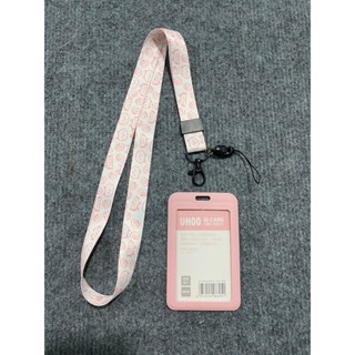 Dây đeo thẻ MÈO kích thước 2cm, Dây đeo thẻ Mèo Hồng dây Trắng + Bảng tên