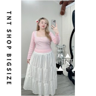 Áo thun gân bigsize tay dài đính nơ nhỏ viền ren