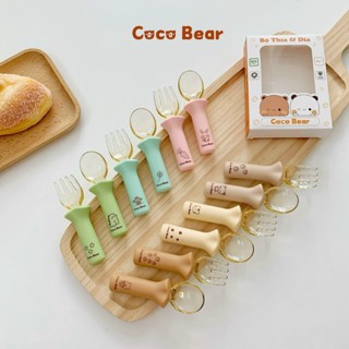  Set thìa dĩa tập xúc CocoBear cho bé ăn dặm nhiều màu sắc dễ thương - Bộ thìa nĩa Coco Bear cao cấp cho trẻ em 