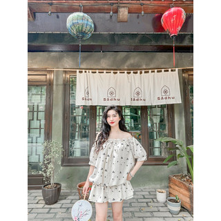 váy trễ vai hạ eo hoa
