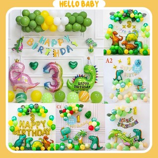Set bóng trang trí sinh nhật chủ đề khủng long như hình (Kèm bơm + băng keo)