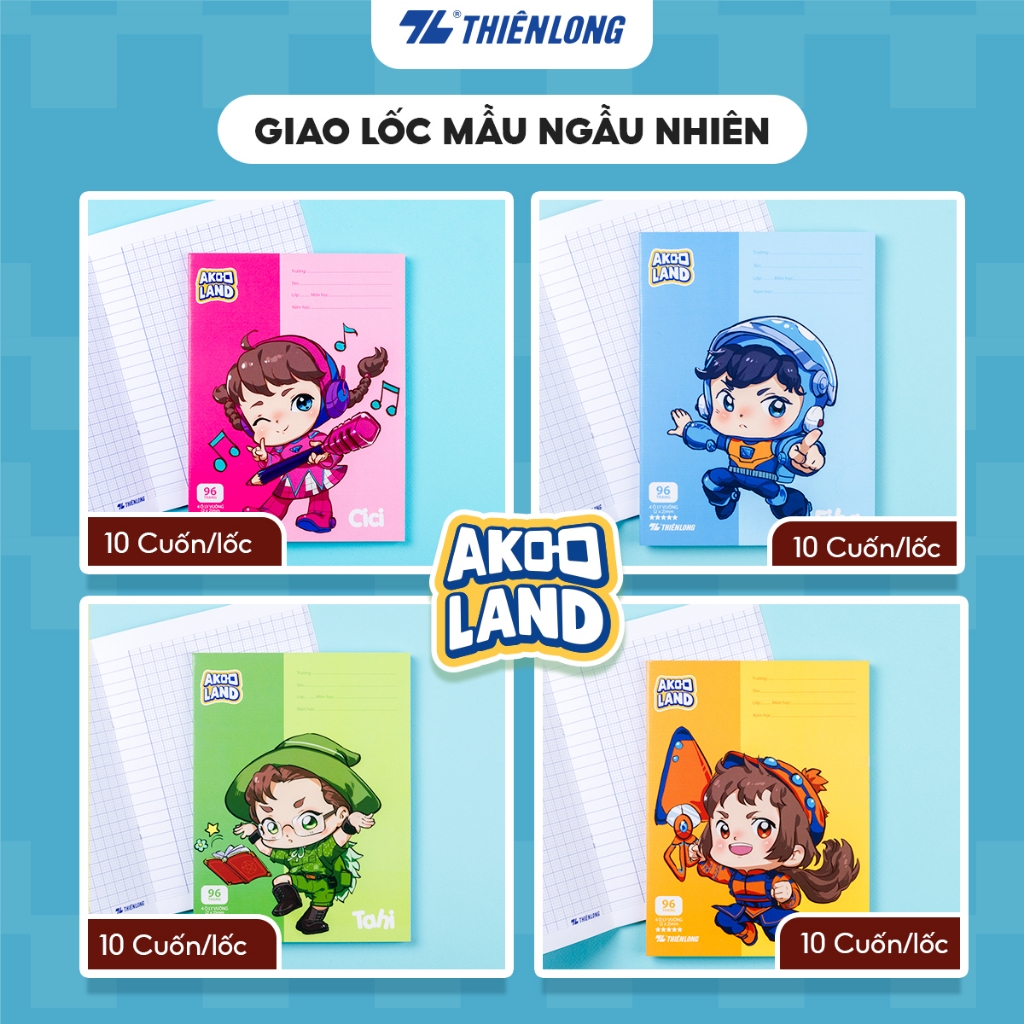 Combo 10 Tập học sinh 96 trang 4 ô ly vuông 2mm 100gsm Thiên Long TP-NB061/AK - Akooland thế giới họ