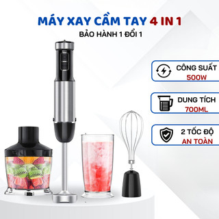 Máy Xay Sinh Tố Cầm Tay 4 trong 1, Máy Xay Sinh Tố Đa Năng Công Suất 500W, 4 Lưỡi Dao Sắc Tiện Lợi Dễ Dàng Sử Dụng