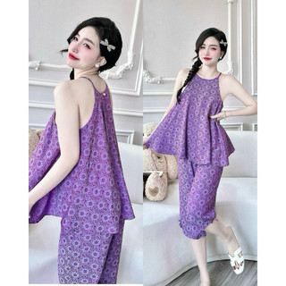 Bộ lửng lụa gấm trúc my < 62kg, vải lụa gấm 2 da kiểu yếm, quần có túi