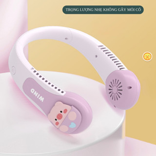 -Quạt Đeo Cổ Mini Không Cánh, Quạt Mini Sạc USB Tích Điện Dung Lượng Pin Cao Có 3 Cấp Độ Gió, nhiều Hình cute