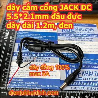 2 dây cắm cổng JACK nguồn DC 5.5*2.1mm đầu đực dây dài 1.2m, đen kde3577