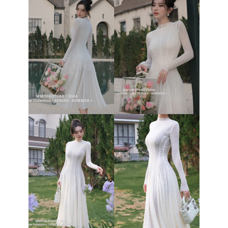 Đầm tay dài tùng xoè cổ sao chất ren cao cấp