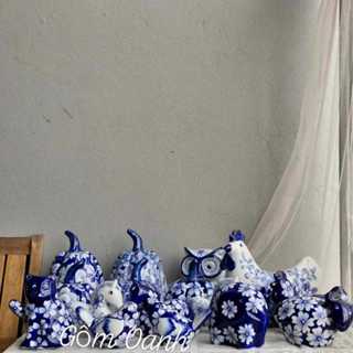 con vật, đồ decor gốm men lam vẽ tay thủ công tỉ mỉ Bát Tràng cao cấp