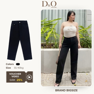 Quần Ống Rộng Bigsize 55-84kg Quần Jean Nữ Ống Suông Lưng Cao Tôn Dáng Quần Jeans Nữ Màu Đen Trơn 393 Không Giãn