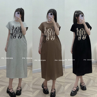 Váy thun lạnh cottong co giãn nhiều có túi in hình chữ