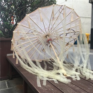 Ô dù vải cổ trang có tua rua lụa dài cosplay họa tiết Trung Hoa độc đáo