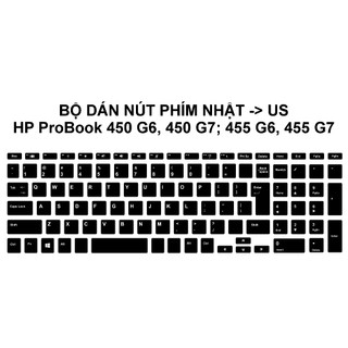 Bộ dán nút phím  HP ProBook 450 G6, G7; 455 G6, G7 Nhật -> US | bàn phím layout Japan sang quốc tế