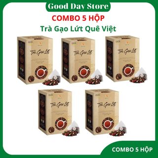 COMBO 5 hộp Trà gạo lứt Quê Việt giúp mát gan,ngủ ngon,tốt cho người lớn tuổi,Phụ nữ trước và sau sinh dùng được