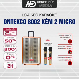 Loa Kéo Karaoke ONTEKCO Hozing 8002 Loa Bluetooth Kèm 2 Micro Bass 20cm, Chống Hú Cao Cấp Vỏ Gỗ Lưới Mạ Vàng