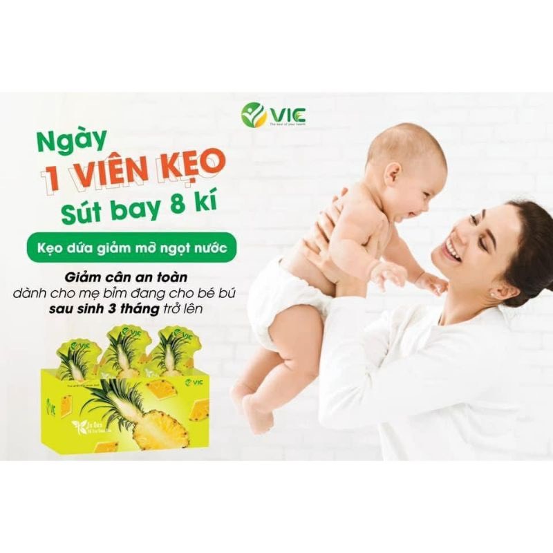 (Chính Hãng) Kẹo Dứa Giảm Cân Vic Organic Túi 7 Viên Giúp Giảm Cân An Toàn Hiệu Quả
