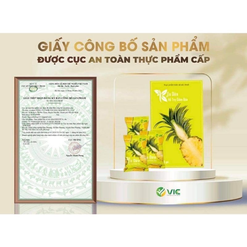 (Chính Hãng) Kẹo Dứa Giảm Cân Vic Organic Túi 7 Viên Giúp Giảm Cân An Toàn Hiệu Quả