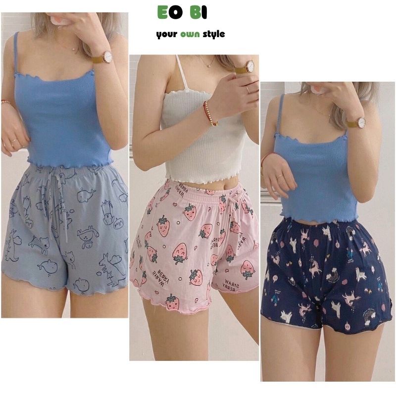 Quần Short thun xòe nhiều hoạ tiết cạp chun, Quần ngủ vải cotton mịn mát co giãn siêu đáng yêu - EOBI | BigBuy360 - bigbuy360.vn