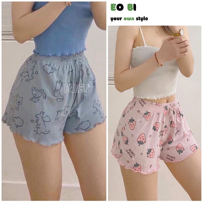 Quần Short thun xòe nhiều hoạ tiết cạp chun, Quần ngủ vải cotton mịn mát co giãn siêu đáng yêu - EOBI | BigBuy360 - bigbuy360.vn