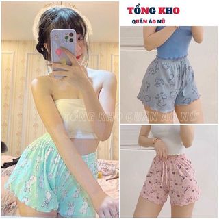 Quần đùi nữ thun thái ống rộng chất mát, quần short thái thun tăm lạnh in hình cute mặc nhà nhiều màu - TONGKHO