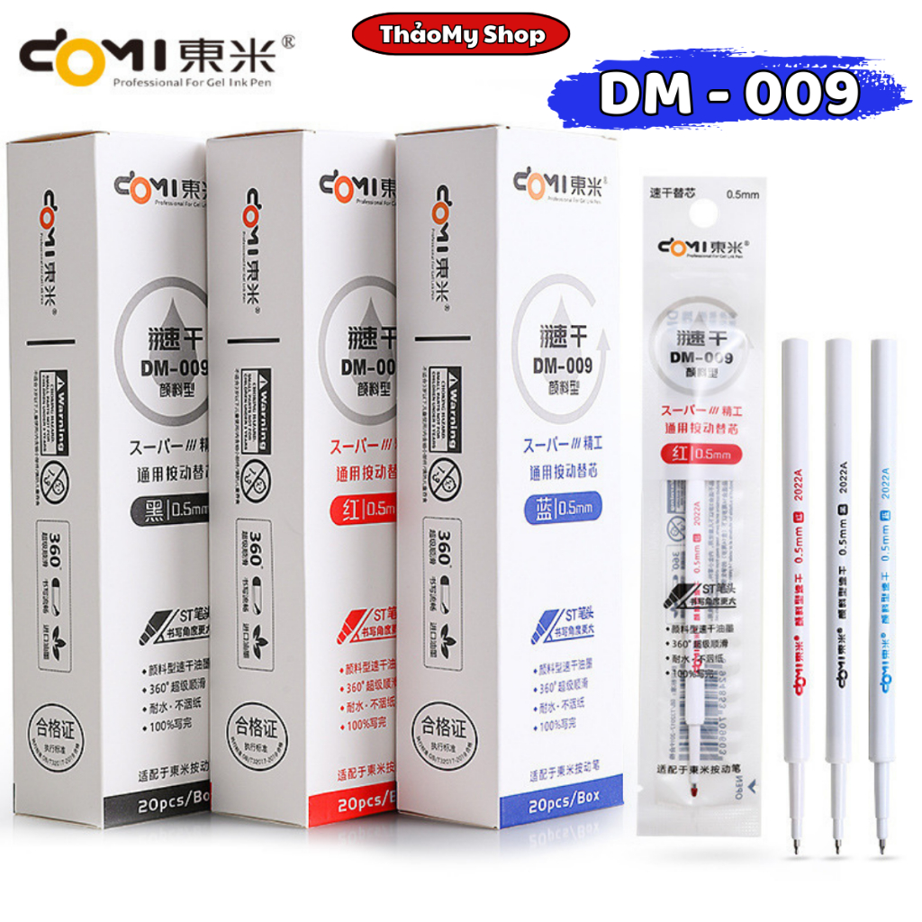 Ruột bút DOMI 009 cao cấp chính hãng ngòi 0.5mm mực đen xanh đỏ ngòi bút thay thế hầu hết mọi loại b