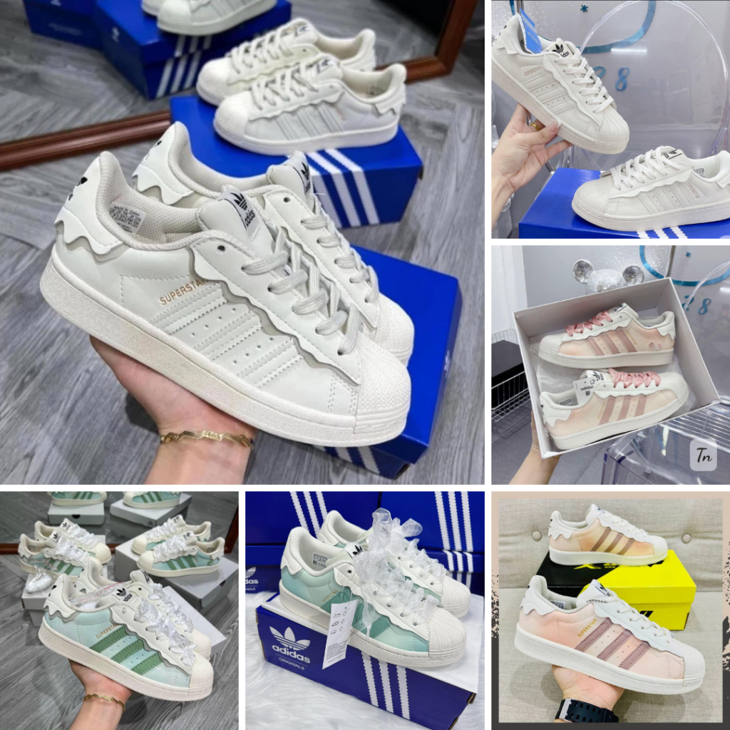 Giày Sneaker_Adidas Superstar Das Sò 3 Màu Kem, Hồng, Xanh, Giày thể thao_Adidas Sò Trắng Hàng Đẹp