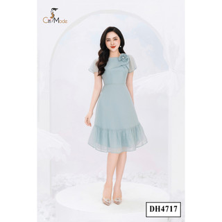 Đầm công sở CITI MODE FASHION thiết kế dáng xòe xanh rủ ngực đính hoa vai DH4717