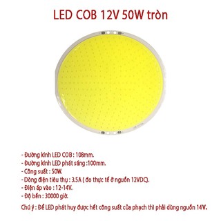 Chip led cob siêu sáng 12v 50w sáng trắng hình tròn