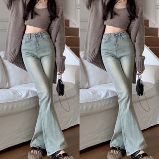 Quần Jean Nữ Ống Loe Dài, Quần Bò dáng dài đến mắc cá, Quần Bò xanh bạc, Quần Jean cạp cao- QL01