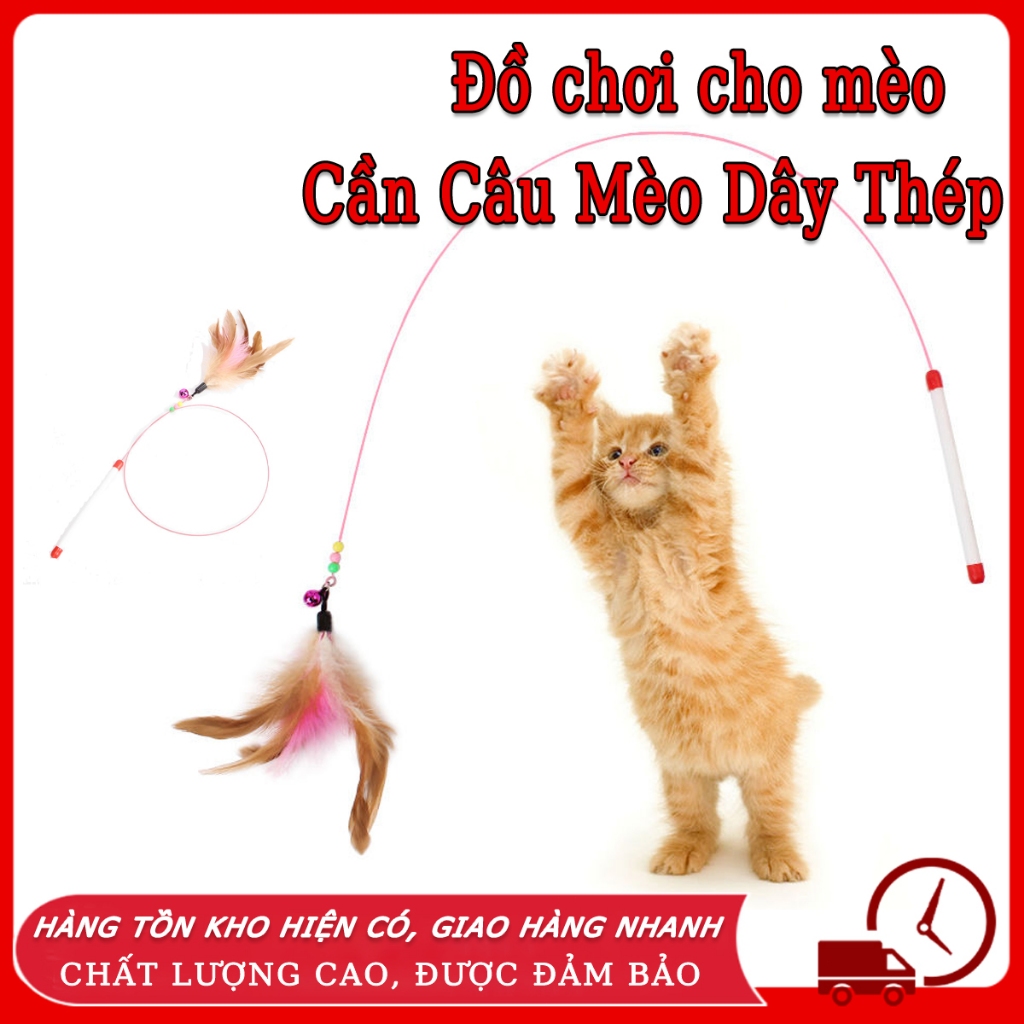Đồ chơi cho mèo - Cần Câu Mèo Dây Thép Đồ chơi cần câu mèo gắn lông vũ Đồ chơi mèo cần câu mèo Đồ Chơi Cần Câu Cho Mèo