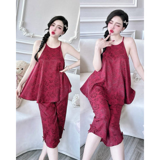 Bộ Lửng Lụa Gấm Trúc My < 62kg, vải lụa gấm 2 da kiểu yếm, quần có túi