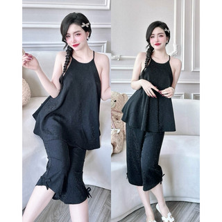 Bộ Lửng Lụa Gấm Trúc My < 62kg, vải lụa gấm 2 da kiểu yếm, quần có túi