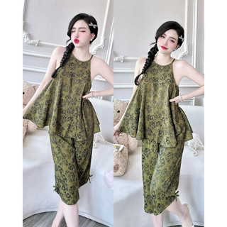 Bộ Lửng Lụa Gấm Trúc My < 62kg, vải lụa gấm 2 da kiểu yếm, quần có túi