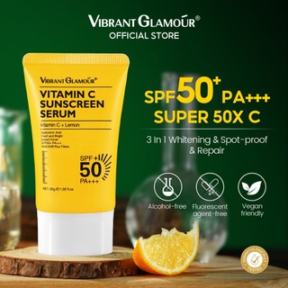 VIBRANT GLAMOR Kem chống nắng Vitamin C làm trắng da Bảo vệ khỏi tia UVA/UVB Thích hợp cho da mụn SPF 50+ PA+++ 30g