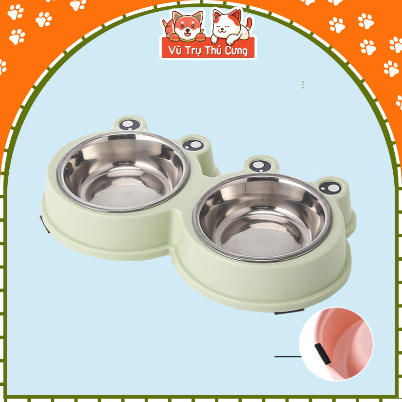 Bát Ăn Đôi Cho Chó Mèo Họa Tiết Con Ếch Dễ Thương