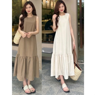 Váy nữ dáng dài V.182, Váy nữ cổ tròn dáng suông khoét nách đuôi cá có dây sau lưng - Shop Chấm Bi