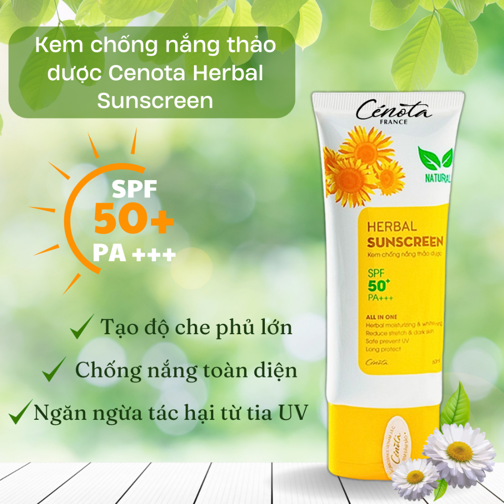 [Hàng Chính Hãng] Kem chống nắng thảo dược Cenota Herbal Sunscreen, KCN cho nam nữ, kem chống nắng cho mặt phù hợp biển