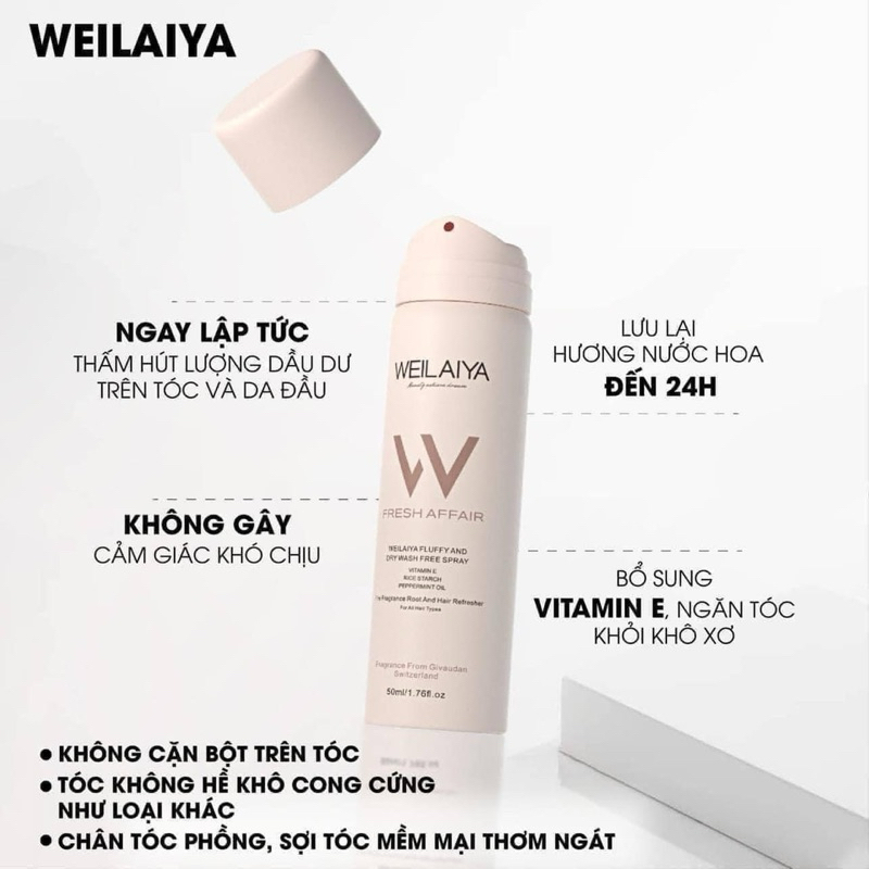 Gội khô xịt phồng tóc Weilaiya 50ml unbox