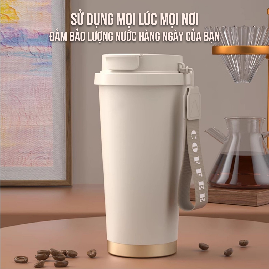 Ly giữ nhiệt tráng sứ cà phê dung tích 530ml, thiết kế mới tối giản, tiện lợi có ống hút | BigBuy360 - bigbuy360.vn