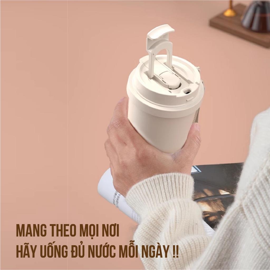 Ly giữ nhiệt tráng sứ cà phê dung tích 530ml, thiết kế mới tối giản, tiện lợi có ống hút | BigBuy360 - bigbuy360.vn