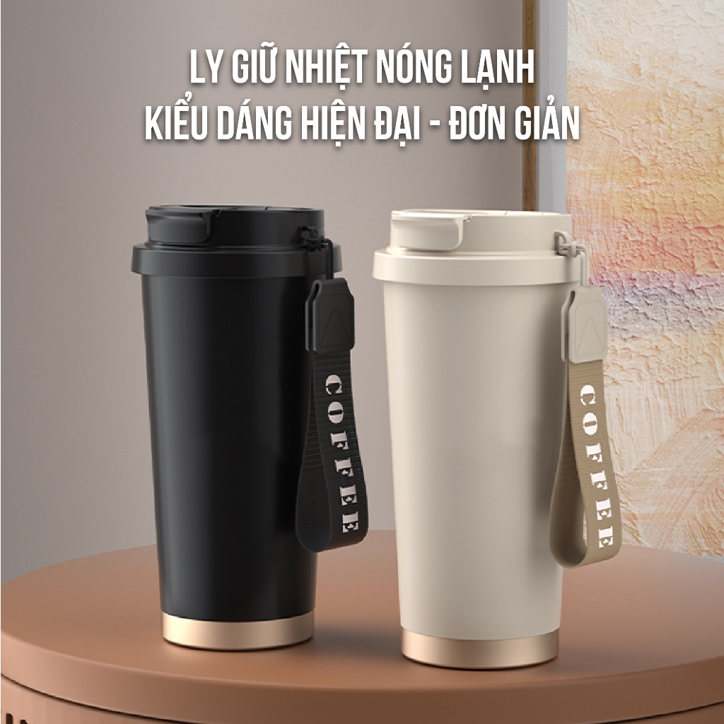 Ly giữ nhiệt tráng sứ cà phê dung tích 530ml, thiết kế mới tối giản, tiện lợi có ống hút | BigBuy360 - bigbuy360.vn